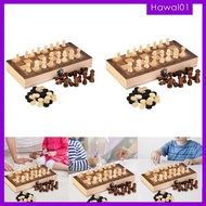 [Hawal] Wooden Chess Set Folding Chess Game Cognitive Skills Beginner Chess Set Chess Checkers Backgammon Sets for Home Barbecue Kids