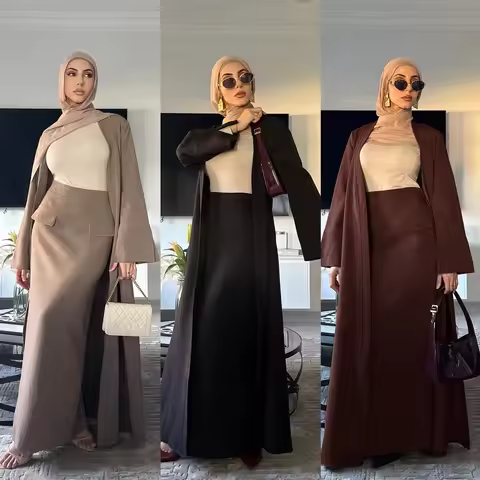 Eid Muslim Sets Women Kimono Cardigan Skirt 2 Piece Dress Turkey Outfit Islam Clothing Dubai Abaya S