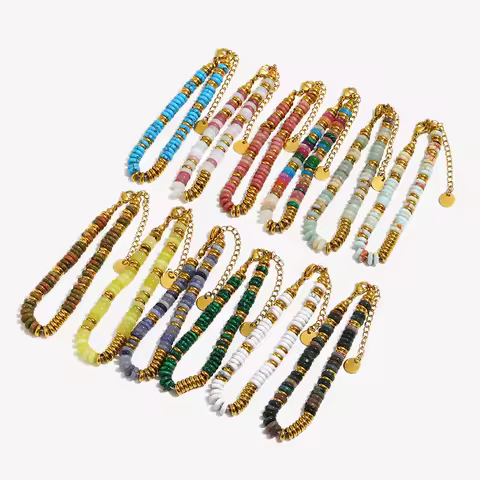 E.B.belle Natural Stone Tiger Eye Stone Bracelet 18K Gold Plated Jewelry 316L Stainless Steel Women'