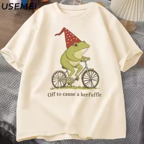 Off To Cause A Kerfuffle Frog T-Shirt Funny Weirdcore Sayings Unique Tshirt Adults Joker Men Women G