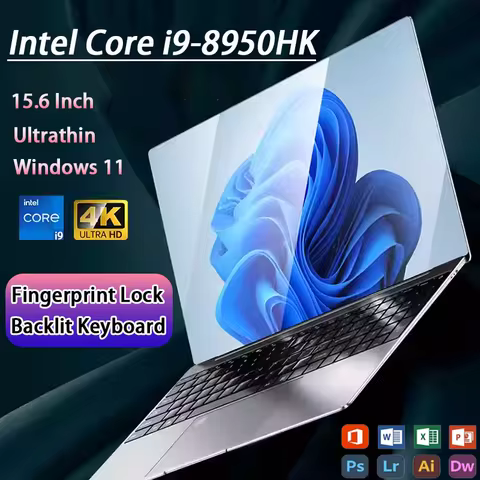 15.6 Inch Windows 11 Pro Intel Core i9 8950HK Backlight Laptops Fingerprint Lock 16GB 1TB SSD Gamer 