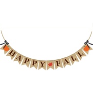 ERKOON Burlap Banner Happy Fall Sign Pumpkin Flag Rustic Natural Fall Harvest Banner for Autumn Home