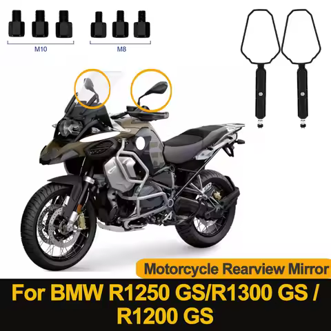 1Pair Motorcycle Rear View Mirror 360° Adjustable with M8 M10 Folding Handlebar Side Mirror For BMW 