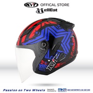 KYT HELLCAT STAR#2 / Star 2 Helmet - Black/Plain White/Gorilla Grey OPEN FACE