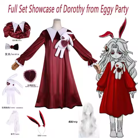 Eggy Party Transfer Student Dorothy Cosplay Full Set with Wig Red Dress Halloween Outfit
