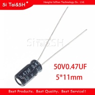 50PCS Higt quality 50V0.47UF 5*11mm 0.47UF 50V 5*11 Electrolytic capacitor