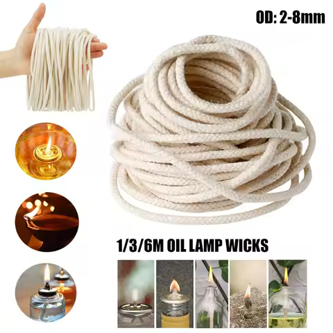 1/3/6M Long Burner Alcohol Wick Rope Cotton Smokeless Wick Round Cotton Oil Lamp Wicks 2/3/4/5/6/8MM