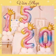 ```[Free Blowing Straw] Rainbow Number Balloon Set Birthday Decoration - Korean Style Number 7 Ballo