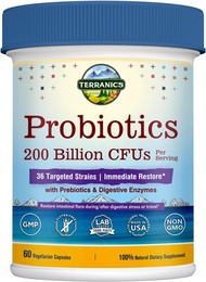 Terranics Daily Probiotics for Men &amp; Women, 200 Billion 36 Strains Immediate Restore Probiotics, with Prebiotics &amp; Enzymes, Healthy Regularity, Delayed Release, Shelf Stable, 60 Veggie Caps