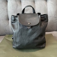 LONGCHAMP LE PLIAGE CUIR系列黑釦小羊皮後背包