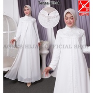 Gaun Putih Baju Raya 2025 Terbaru Kaftan Dress Kembang Muslimah Elegan Jubah Abaya Haji Umrah 80910