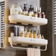 Wall Mounted Bathroom Shelf Waterproof Wall-Mounted Storage Rack No Drilling Required With Towel Rai
