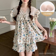 with Chest Pad Pajamas Thin Short Sleeve Homewear