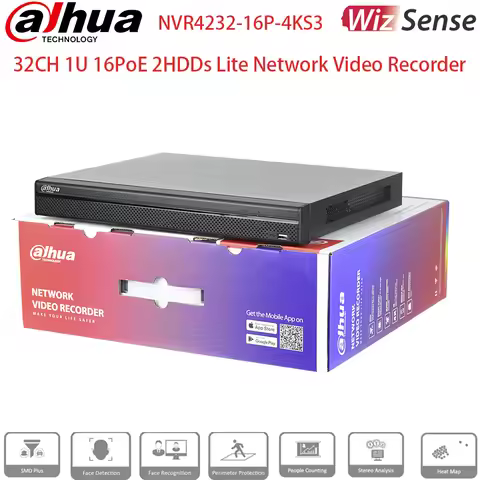 Dahua 32CH NVR 16PoE 2SATA Network Video Recorder NVR4232-16P-4KS3 160Mbps