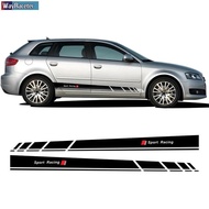 2 Pcs Sport Racing 5D Carbon Fiber Vinyl Car Door Side Stripe Skirt Sticker For Audi A3 8V 8P 8Y 8L 