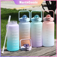 1.3L/2L Water Bottle Pastel Tumbler With Straw &amp; Time Marker + Free 3D Stickers