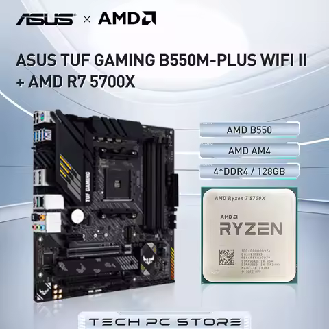 AMD Ryzen 7 5700X + ASUS TUF GAMING B550M-PLUS WIFI II New B550 AMD Gaming Motherboard Socket AM4 Wi