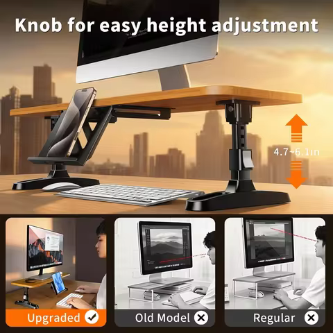 Oatsbasf Wooden Computer Monitor Stand Riser with Stand for Phone Tablet Monitor Holder Height Adjus