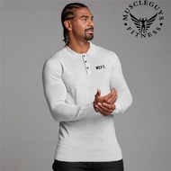 Muscleguys Men's Lapel T-shirt Slim POLO Shirt Casual Business Long Sleeve Top