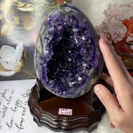 Round Body Wide With Hole Deeply Attract Wealth Concentrate Gathering Qi ️ Uruguay Dinosaur Egg Amethyst Cave ESPa+2.12kg Symbiotic Agate Edge Natural Black Money Keeping