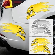 2Pcs 3D Flame Ghost Head Car Scratch Masking Stickers Motorcycle Fuel Tank Decoration Sticker Univer