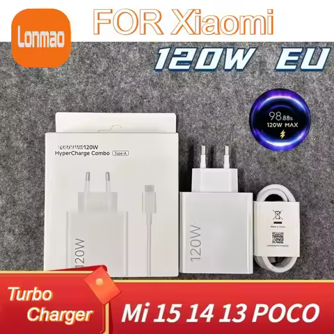 120W EU Super Turbo Charger For Xiaomi Adapter Include 1M USB Type C Cable Mi 17 15 14 POCO F7 X8 X7
