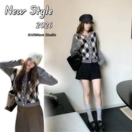 Women's Argyle Knit Cardigan - Classic Pattern Casual Sweater MZH41