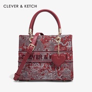 กระเป๋าผู้หญิงสีแดง Clever&Ketch กระเป๋าสะพายไหล่แบบปักลายวินเทจสำหรับผู้หญิง กระเป๋าสะพายไหล่แบบหนั