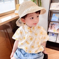 (((80-150cm) Boy Little Sun Holiday Style Short-Sleeved Shirt Boy Baby Cute Lapel Shirt Top