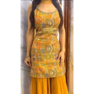 Ready Stock Ready made Sharara Mustard Yellow With Real qMirror and Diamond Hand Work #Kurti#Punjabi