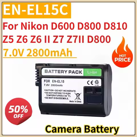 New Camera Battery EN-EL15C EN-EL15 7.0V 2800mAh For Nikon D600 D800 D810 Z5,Z6,Z6 II,Z7,Z7II D800E 