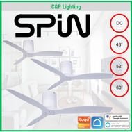 Spin Quincy 43" / 52" / 60" Smart Pearl White Designer DC Ceiling Fan with Optional LED