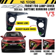 Perodua Bezza 2020-2025 V3 Daylight DRL Foglamp Cover Glossy Black Smoke Dynamic LED Fog Lamp Signal