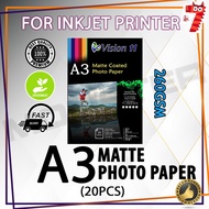 Vision A3 Matte Photo Paper 260gsm  (20pcs/pkt) for Inkjet Printer