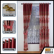 Gorden Pintu Kamar Mewah Kain Blackout Motif Bunga Tulip Model Smokering Tinggi 230 cm