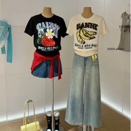short sleeve WGWE 11182 Sweater High Quality Knitted GANNI Pattern, Korean Style Women's Short Sleev