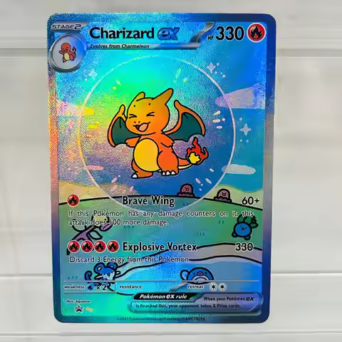 Pokemon Charizard ex English Card with Holographic Texture, Perfect Condition Premium Anime Collecti