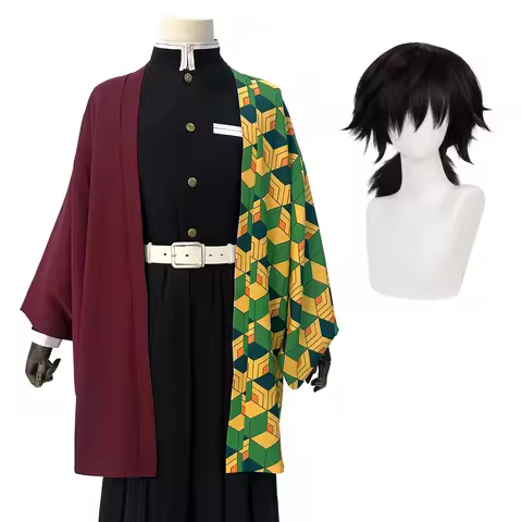 Tomioka Giyuu Cosplay Costume Wig Haori Embroidery Top Elastic Pants Belt Rose Net Cos Halloween Chr