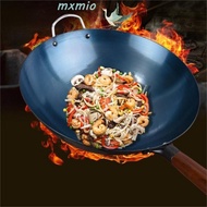 MXMIO Chinese Traditional Iron Wok, Anti-scalding Wooden Handle Iron Pot, Kitchen Cookware Round Bottom Uncoated Non-stick Frying Pan Induction Cooker