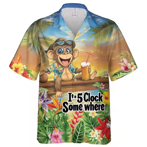 Cartoon It's 5 Oclock Hawaiian Shirt For Men Clothing Somewhere Mens Hawaiian Shirts Short Sleeve Se