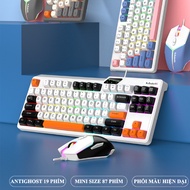 K-SNAKE KM870 wired gaming keyboard and mouse set, designed with 87-key mini size keys with 7-color 