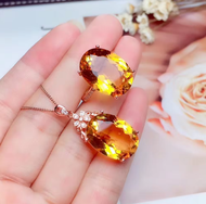 Big Size Yellow Topaz Citrine Jewelry Set Including Ring Necklace Real 925 Silver Birthday Party Gif