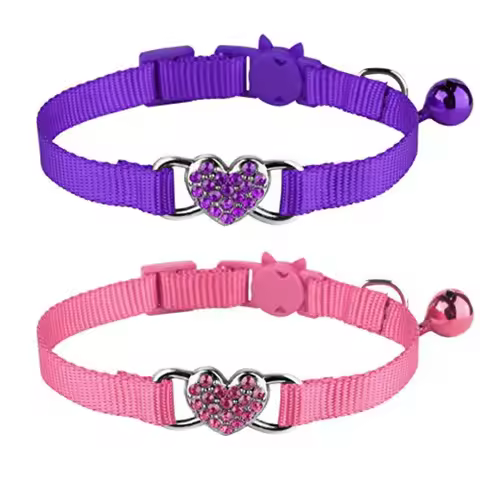 2 Pcs Cat Collars Heart Bling Breakaway with Bell Nylon Adjustable for Kitty