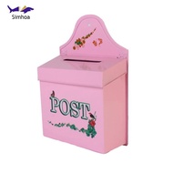 [Simhoa] Decorative Pink Outdoor Wall Mailbox Iron Letter Box Slim Rectangular Design for Porch Gard