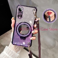 Case OPPO A38 4G A18 A58 A78 4G 5G A58X A17 A17K Back Cover Long Wrist Strap Style with Cosmetic Mir