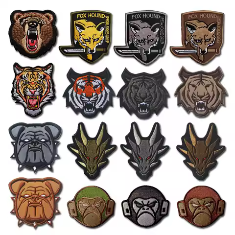 Wolf tiger bear fox dog monkey Embroidery Cloth Hook Loop Patch Backpack Tactical Morale Badge Appli
