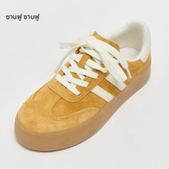 รองเท้าผ้าใบส้นแบนสไตล์ Old Money หนังสัมผัส สีพิฆเนตร