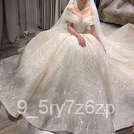 YQ12 Dream Starry Sky Bridal Gown2020New off-Shoulder Wedding Dress High Waist Luxury Trailing Dress