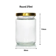 [50pcs] 270ml Round Glass Jar Air Tight Bottle Door Gift Honey Jam Spices Storage Botol Kaca Borong