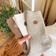 W Winter Socks Women Warm Mid-Tube Thickened Fleece Embroidered Flower Mid-Length Tube Pile Japanese